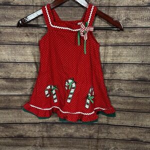 VTG Rare Edition Christmas Red Corduroy Candy cane‎ Jumper Dress Rick Rack 3T